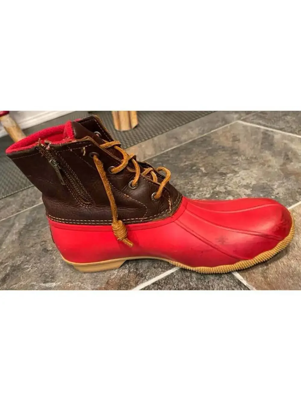 Sperry Saltwater Red Brown Duck Rain Boots Size 9.5